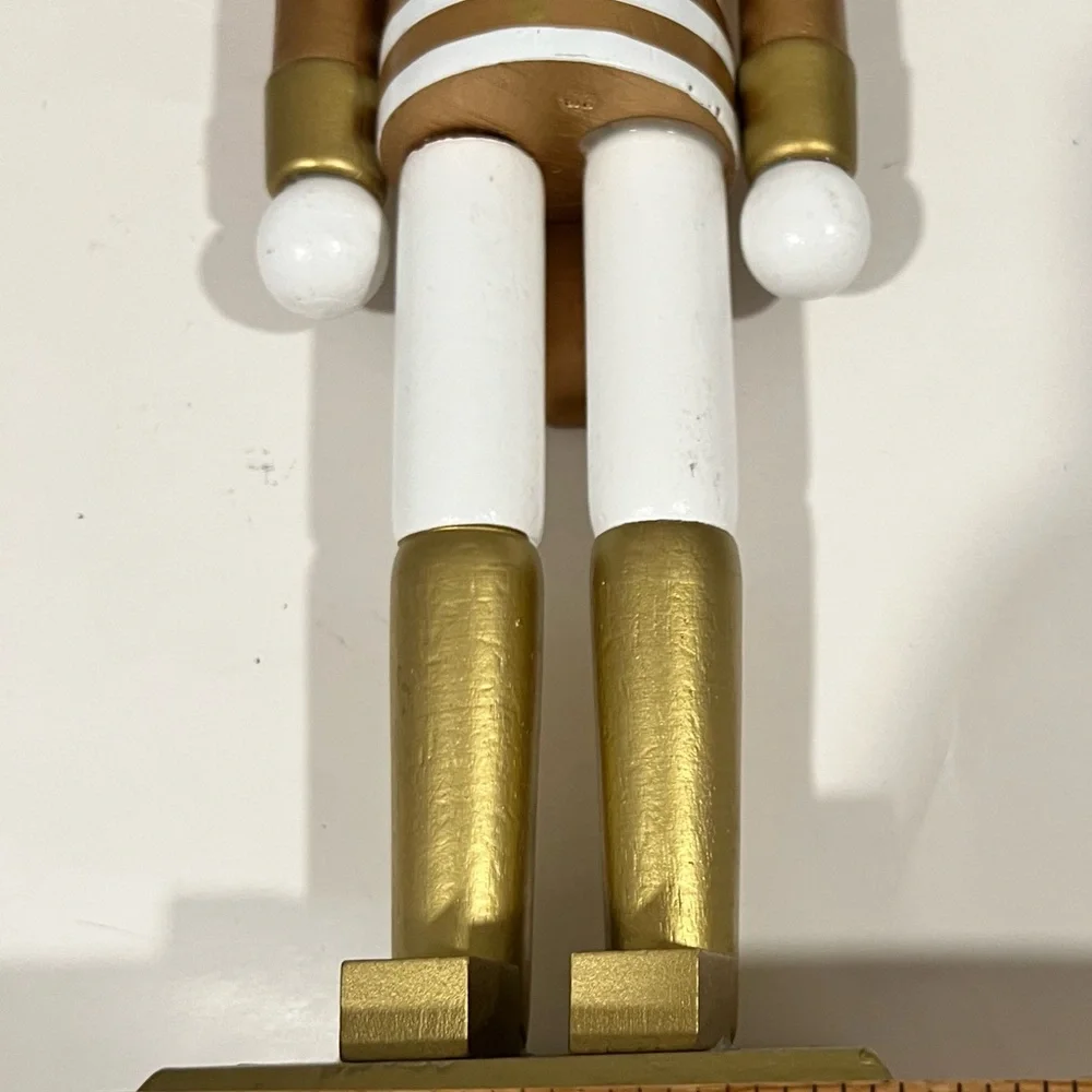 NEW Wood (MDF) Gold Stripe/White Nutcracker Holiday Christmas Decoration